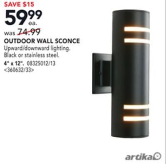 Lowe's Artika outdoor wall sconce 4 x 12 offer