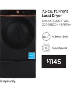 Lowe's Samsung 7.5 cu. ft. front load dryer offer