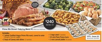 Fortinos Prime rib dinner catering menu #1 offer