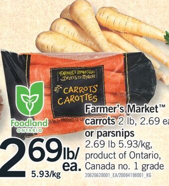 Fortinos Farmer's market carrots, 2 lb or parsnips offer