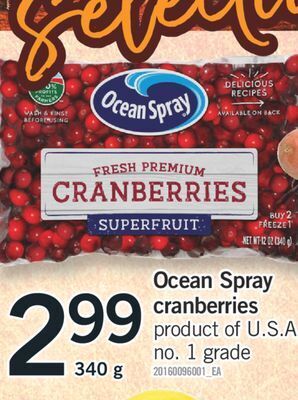Fortinos Ocean spray cranberries, 340 g offer