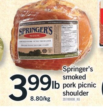 Fortinos Springer's smoked pork picnic shoulder, 8.80/kg offer