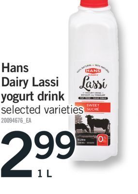 Fortinos Hans dairy lassi yogurt drink, 1 l offer