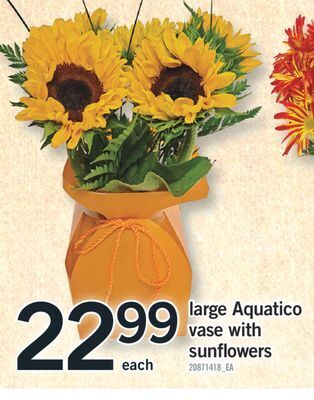 Fortinos Large aquatico vase with sunflowers offer