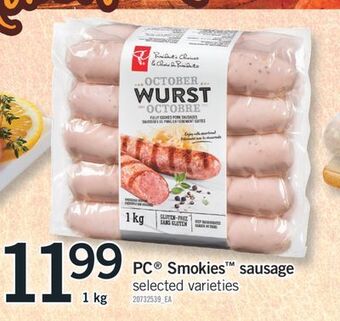 Fortinos Pc smokies sausage, 1 kg offer