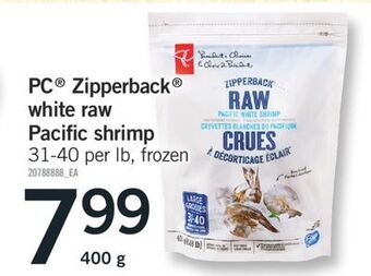 Fortinos Pc zipperback white raw pacific shrimp, 400 g offer