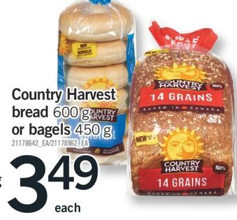 Fortinos Country harvest bread 600 g or bagels 450 g offer