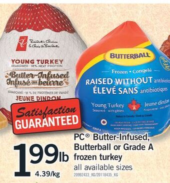 Fortinos Pc butter-infused, butterball or grade a frozen turkey offer
