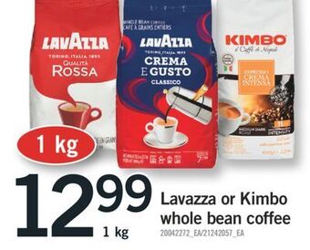 Fortinos Lavazza or kimbo whole bean coffee, 1 kg offer