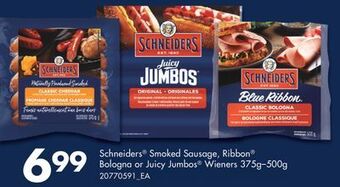 Fortinos Schneiders smoked sausage, ribbon bologna or juicy jumbos wieners, 375g - 500g offer