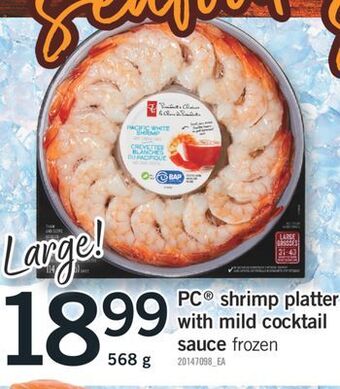 Fortinos Pc shrimp platter with mild cocktail sauce, 568 g offer