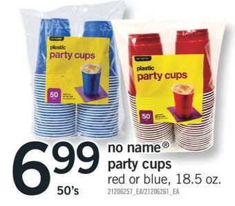 Fortinos No name party cups, 50's offer