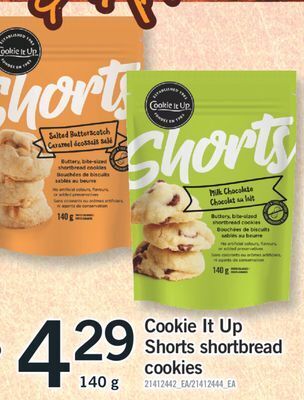 Fortinos Cookie it up shorts shortbread cookies, 140 g offer