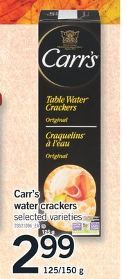 Fortinos Carr's water crackers,125/150 g offer