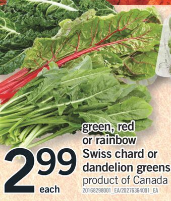 Fortinos Green, red or rainbow swiss chard or dandelion greens offer