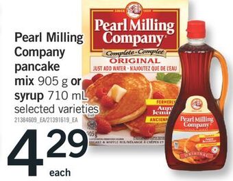 Fortinos Pearl milling company pancake mix mix, 905 g or syrup, 710 ml offer