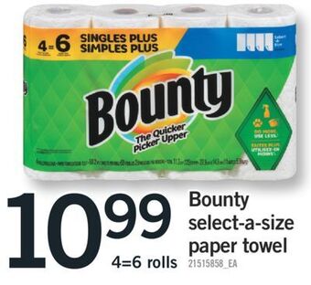 Fortinos Bounty select-a-size paper towel, 4=6 rolls offer