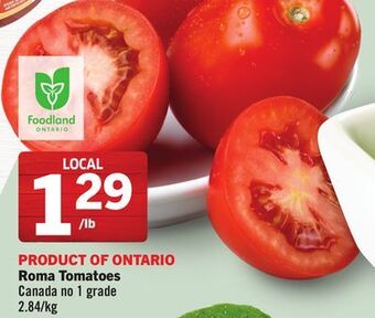 Foodland Roma tomatoes canada no 1 grade product of ontario offer
