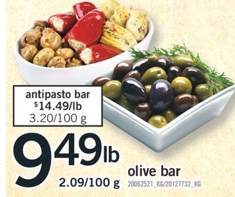 Fortinos Olive bar, 2.09/100 g offer