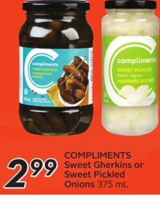 Sobeys Sweet gherkins or sweet pickled onions offer