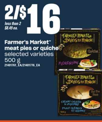 Independent Grocer Farmer's market meat pies or quiche, 500 g offer