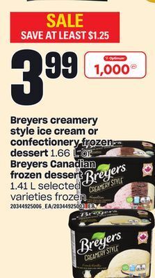 Independent Grocer Breyers creamery style ice cream or confectionery frozen dessert, 1.66 l or breyers canadian frozen dessert, 1.41 l offer