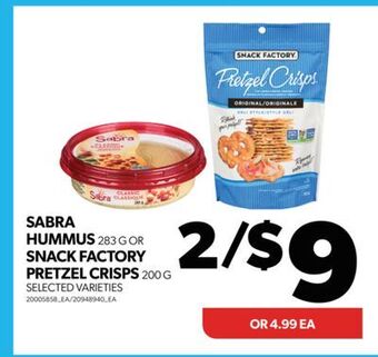 Real Canadian Superstore Sabra hummus, 283 g or snack factory pretzel crisps, 200 g offer