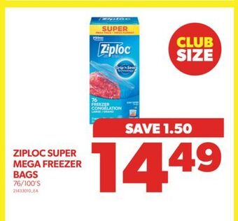 Real Canadian Superstore Ziploc super mega freezer bags, 76/100's offer