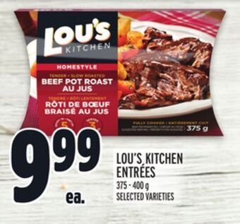 Metro Lou's kitchen entrées offer