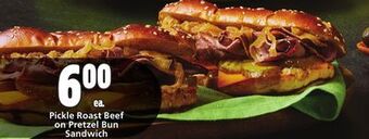 Metro Pickle roast beef on pretzel bun sandwich offer