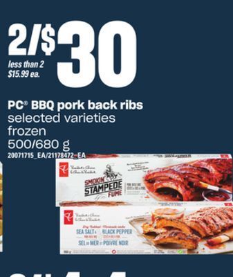 Loblaws Pc bbq pork back ribs, 500/680 g offer
