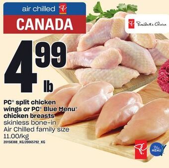 Loblaws Pc split chicken wings or pc blue menu chicken breasts offer