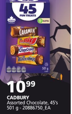 Loblaws Cadbury assorted chocolate, 45's 501 g offer