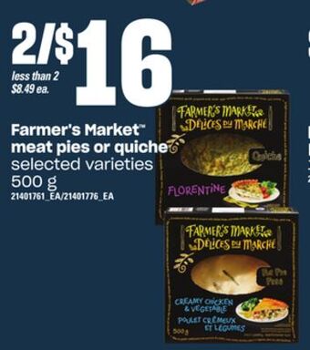 Loblaws Farmer's market meat pies or quiche, 500 g offer