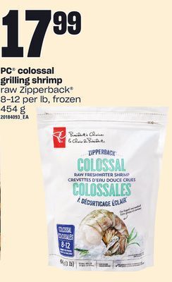 Loblaws Pc colossal grilling shrimp raw zipperback , 8-12 per lb, 454 g offer