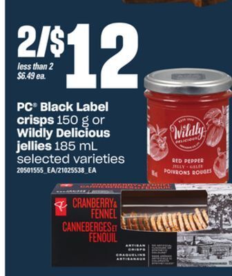 Loblaws Pc black label crisps, 150 g or wildly delicious jellies, 185 ml offer