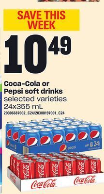 Loblaws Coca-cola or pepsi soft drinks, 24x355 ml offer