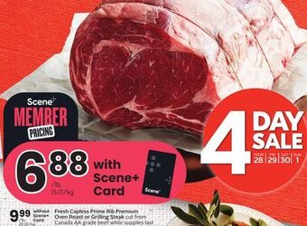 Sobeys Fresh capless prime rib premium oven roast or grilling steak offer