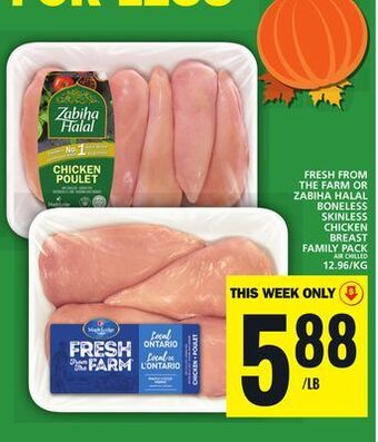Food Basics Fresh from the farm or zabiha halal boneless skinless chicken breast offer