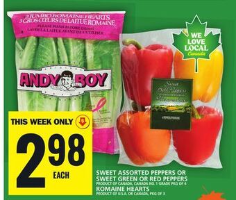 Food Basics Sweet assorted peppers or sweet green or red peppers or romaine hearts offer
