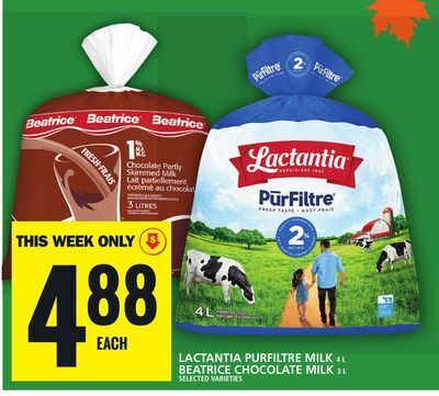 Food Basics Lactantia purfiltre milk or beatrice chocolate milk offer