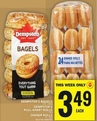 Food Basics Dempster's bagels or dempster's pull-apart rolls or dinner rolls offer