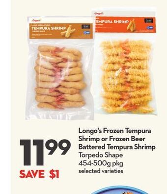 Longo's Longo's frozen tempura shrimp or frozen beer battered tempura shrimp torpedo shape offer