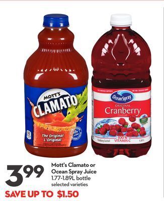 Longo's Mott's clamato or ocean spray juice offer