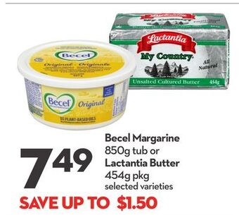Longo's Becel margarine 850g tub or lactantia butter 454g pkg offer
