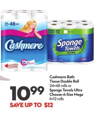 Longo's Cashmere bath tissue double roll 24 = 48 rolls or sponge towels ultra choose-a-size mega 6 = 12 rolls offer