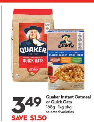 Longo's Quaker instant oatmeal or quick oats offer
