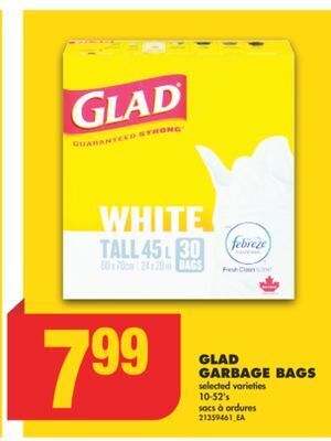No Frills Glad garbage bags, 10-52's offer