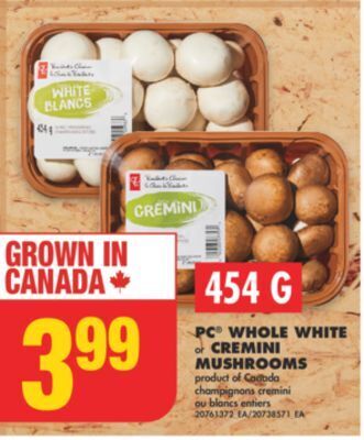 No Frills Pc whole white or cremini mushrooms, 454 g offer