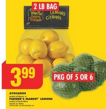No Frills Avocados, pkg of 5 or 6 or farmer's market lemons, 2 lb bag offer